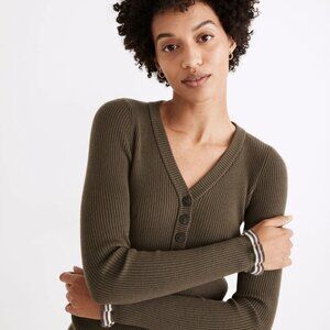 Madewell Ruffle-Cuff Henley Sweater in Olive M